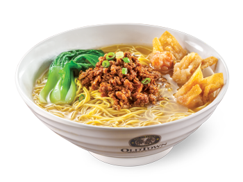 Minced Chicken & Fried Wantan<br />Egg Noodles Soup<br /><span lang="zh">肉燥炸云吞清汤全蛋面</span>